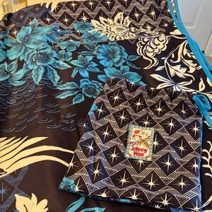 Johnny Was Blue and Black Reversible Pool/ Beach Towel with Travel Pouch
